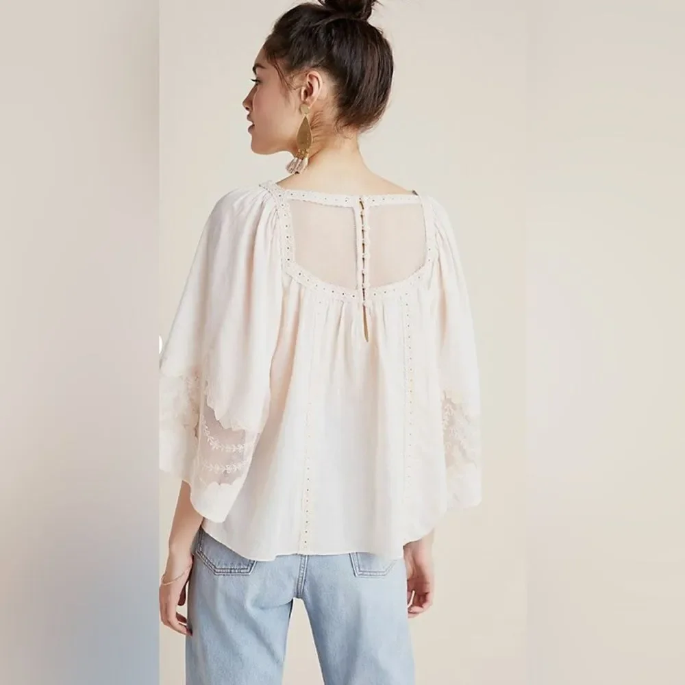 Anthropologie eyelet bell sleeve peasant top